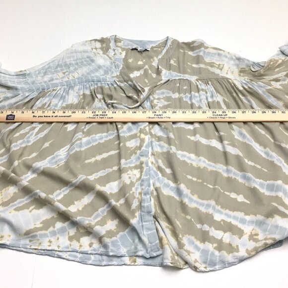 Young Fabulous & Broke Tan Blue Tie Dye Tunic Top Button Front Oversized M - Picture 4 of 11